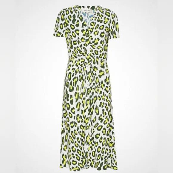 Diane Von Furstenberg Cecilia Neon leopard print Midi Dress green white size XS