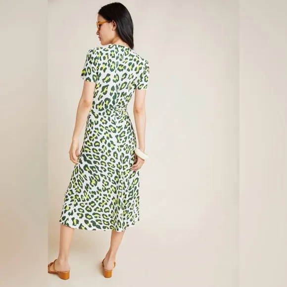 Diane Von Furstenberg Cecilia Neon leopard print Midi Dress green white size XS