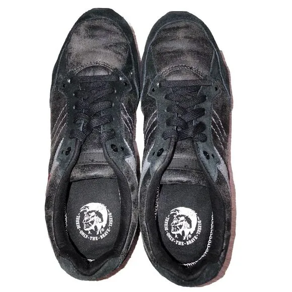 Diesel Eagle Loop Men's 9.5 Low Top‎ Suede Canvas Casual Sneakers Black 42.5