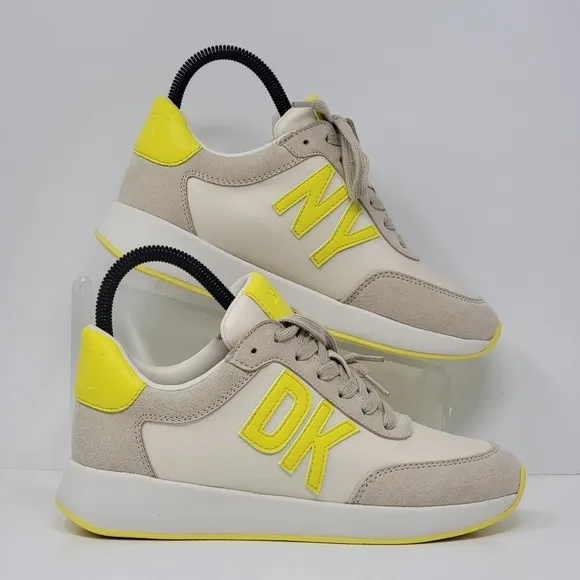 DKNY Women's Size 6M OAKS LOGO Lace Up Lifestyle Casual Shoes Beige/Yellow New