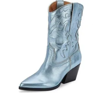 Dolce Vita Electric Blue Leather Landen Cowgirl Boots Size 6