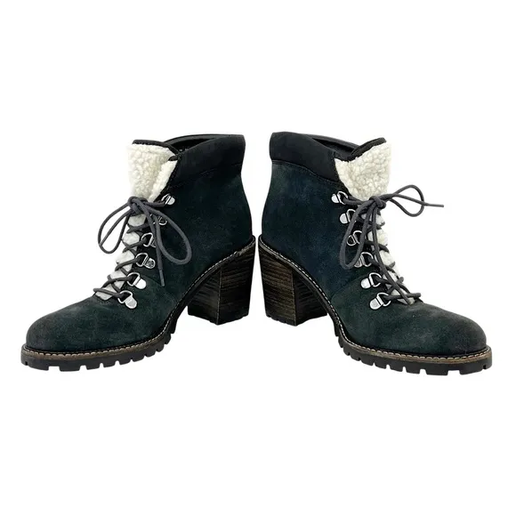 DOLCE VITA Post Faux Shearling-Trim Suede Booties