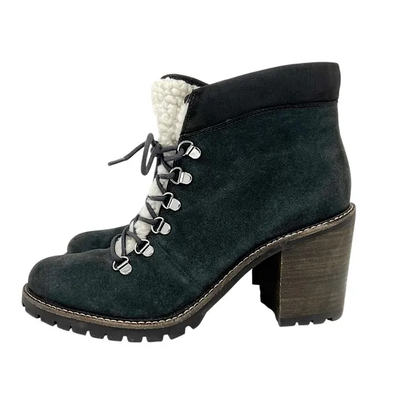 DOLCE VITA Post Faux Shearling-Trim Suede Booties