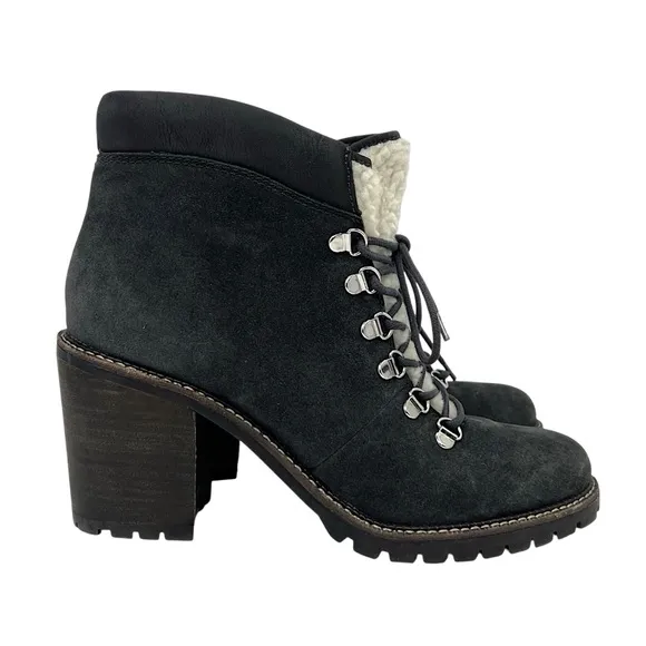 DOLCE VITA Post Faux Shearling-Trim Suede Booties
