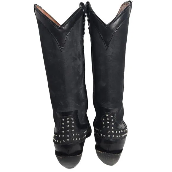 Donald J. Pliner Western Couture Boots Black Silver Studded 8M Cowgirl Leather