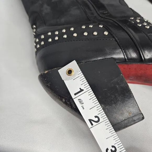 Donald J. Pliner Western Couture Boots Black Silver Studded 8M Cowgirl Leather