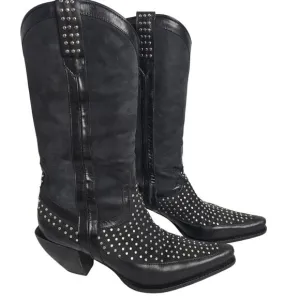 Donald J. Pliner Western Couture Boots Black Silver Studded 8M Cowgirl Leather