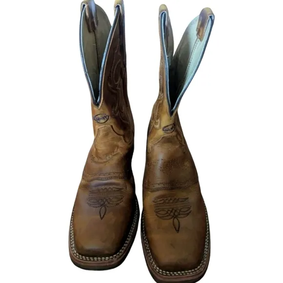 Double Hi breakroom Western Work Cowboy Boots #DH8560 Leather square Toe Sz 10.5