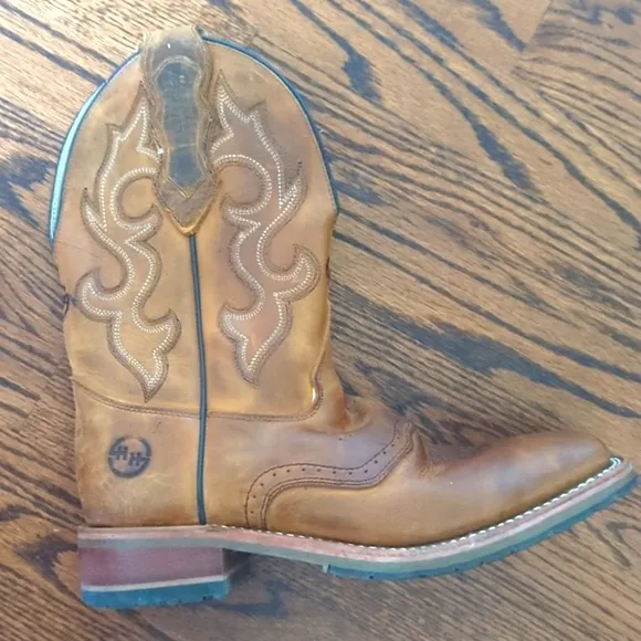 Double Hi breakroom Western Work Cowboy Boots #DH8560 Leather square Toe Sz 10.5