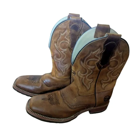 Double Hi breakroom Western Work Cowboy Boots #DH8560 Leather square Toe Sz 10.5