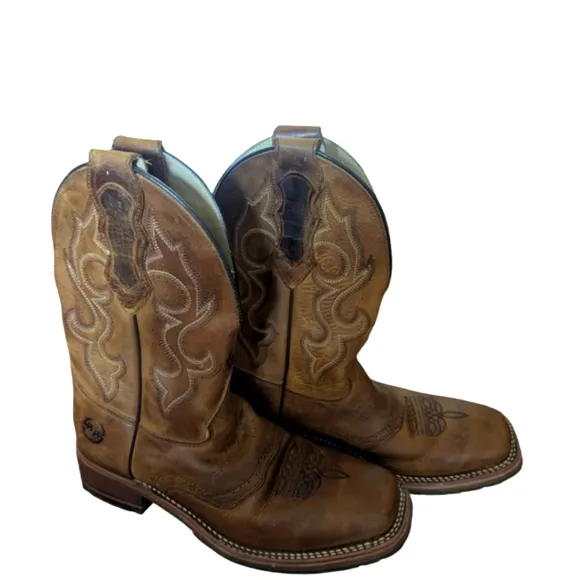 Double Hi breakroom Western Work Cowboy Boots #DH8560 Leather square Toe Sz 10.5