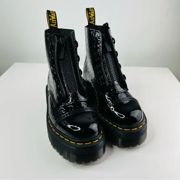 Dr. Marten's Black Sinclair Platform Boot Leopard EmbossedPatent Leather NEW