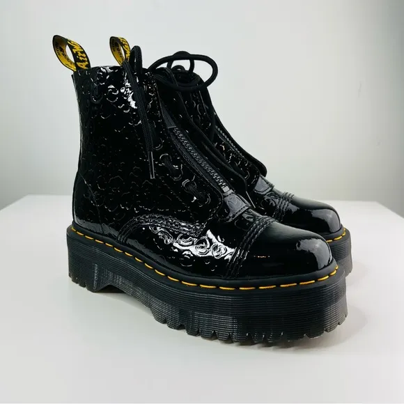 Dr. Marten's Black Sinclair Platform Boot Leopard EmbossedPatent Leather NEW