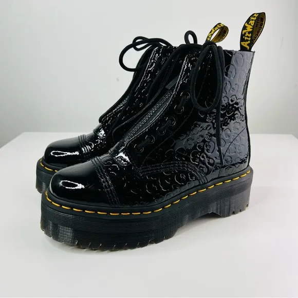 Dr. Marten's Black Sinclair Platform Boot Leopard EmbossedPatent Leather NEW