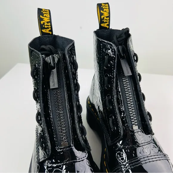 Dr. Marten's Black Sinclair Platform Boot Leopard EmbossedPatent Leather NEW