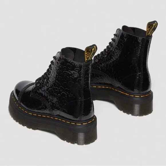 Dr. Marten's Black Sinclair Platform Boot Leopard EmbossedPatent Leather NEW