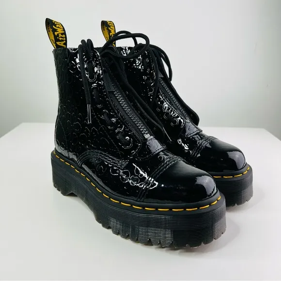 Dr. Marten's Black Sinclair Platform Boot Leopard EmbossedPatent Leather NEW