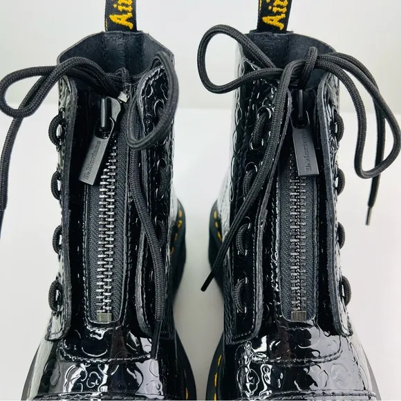Dr. Marten's Black Sinclair Platform Boot Leopard EmbossedPatent Leather NEW