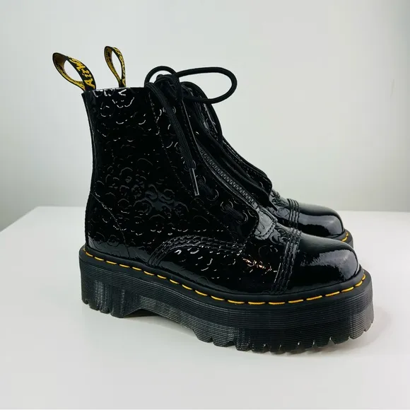 Dr. Marten's Black Sinclair Platform Boot Leopard EmbossedPatent Leather NEW