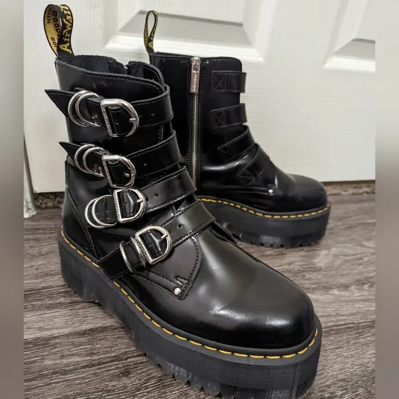 Dr Martens Jadon Max 4 Strap Hardware Leather Platform Boots Size 10