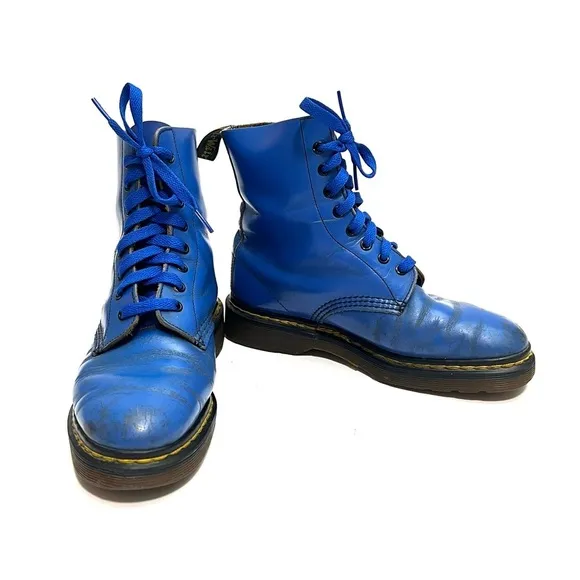 DR MARTENS | Vintage 1990s electric blue leather 8-eye boots MADE IN ENGLAND