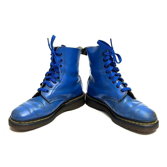 DR MARTENS | Vintage 1990s electric blue leather 8-eye boots MADE IN ENGLAND