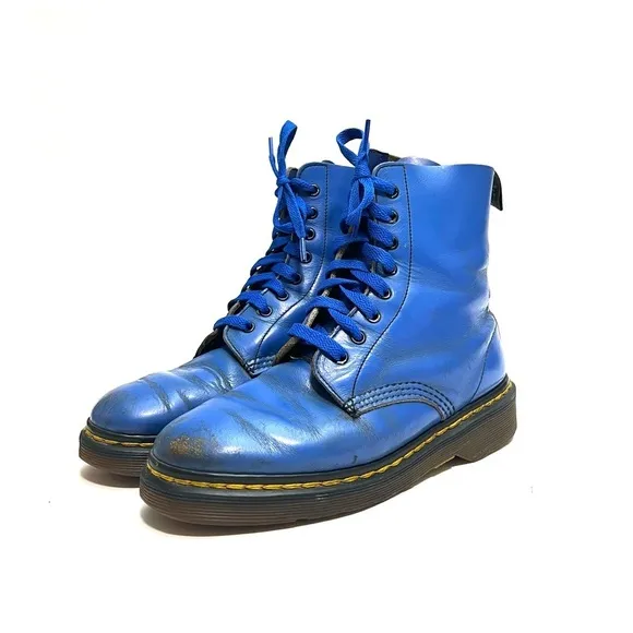 DR MARTENS | Vintage 1990s electric blue leather 8-eye boots MADE IN ENGLAND