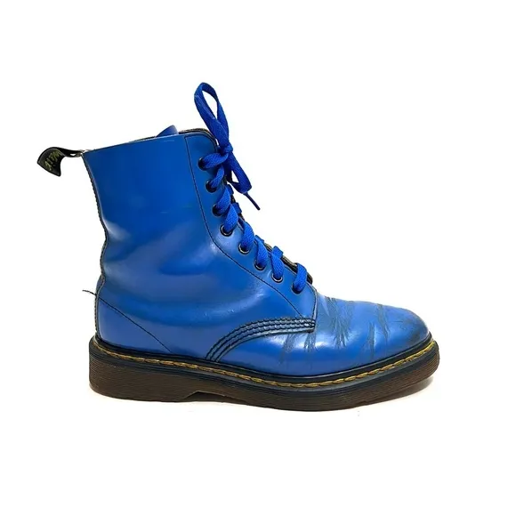 DR MARTENS | Vintage 1990s electric blue leather 8-eye boots MADE IN ENGLAND