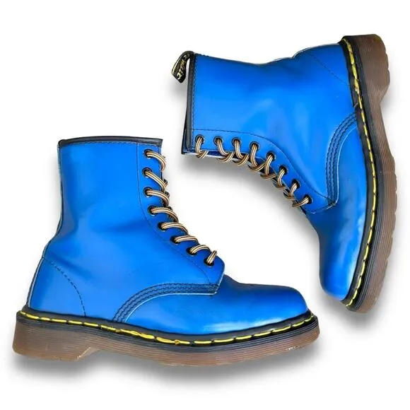 Dr. Martens Vintage UK4.5 1990s Electric Blue Leather 1460 Boots England MIE Vtg