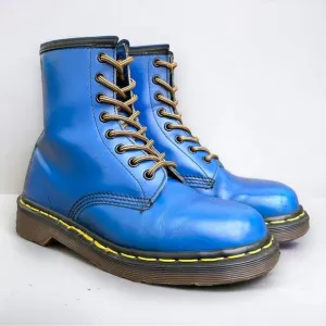 Dr. Martens Vintage UK4.5 1990s Electric Blue Leather 1460 Boots England MIE Vtg