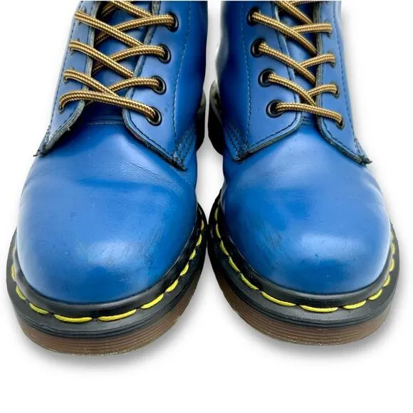 Dr. Martens Vintage UK4.5 1990s Electric Blue Leather 1460 Boots England MIE Vtg