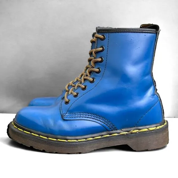 Dr. Martens Vintage UK4.5 1990s Electric Blue Leather 1460 Boots England MIE Vtg