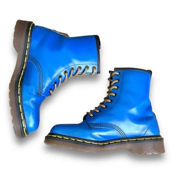 Dr. Martens Vintage UK4.5 1990s Electric Blue Leather 1460 Boots England MIE Vtg