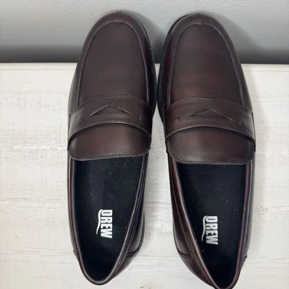 Drew Essex 43950-51 Mens Burgundy Leather Penny Loafers &amp; Slip Ons Shoes Size 11
