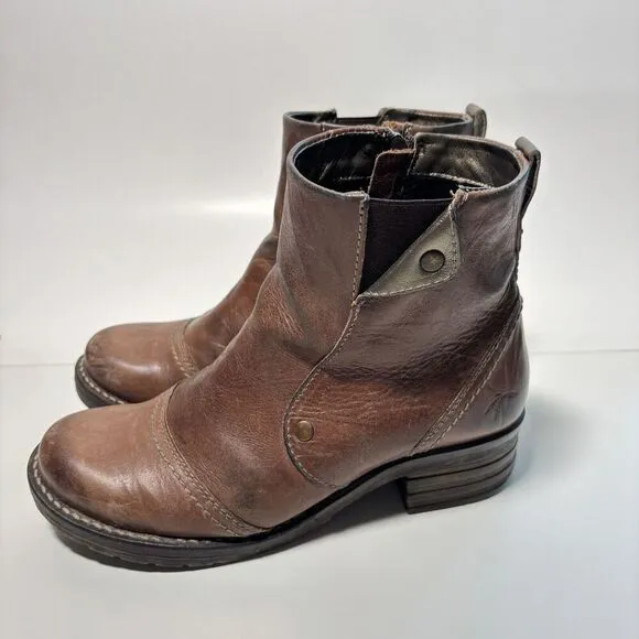 Dromedaris Kassia Leather Ankle Boots Saddle Cognac Brown Gold Boho 38 US 7.5