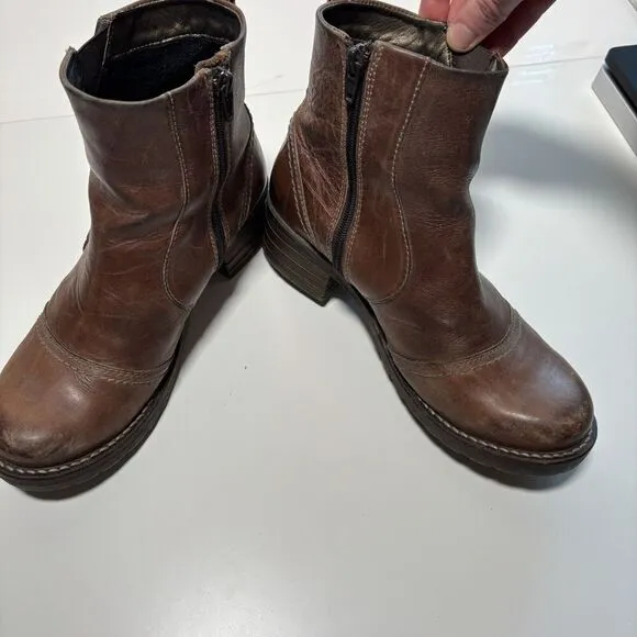 Dromedaris Kassia Leather Ankle Boots Saddle Cognac Brown Gold Boho 38 US 7.5