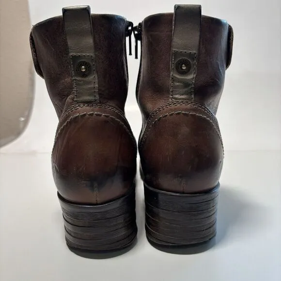 Dromedaris Kassia Leather Ankle Boots Saddle Cognac Brown Gold Boho 38 US 7.5