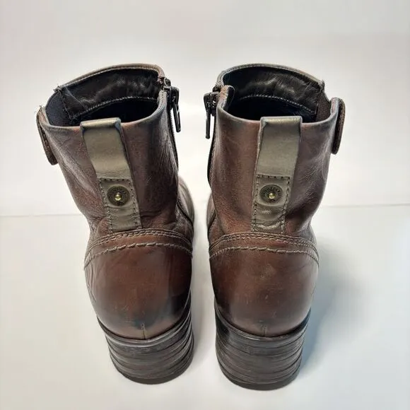 Dromedaris Kassia Leather Ankle Boots Saddle Cognac Brown Gold Boho 38 US 7.5