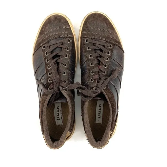 Dune London Men’s Dark Brown Leather Suede Casual Sneakers Size EU 44 / US 11