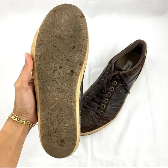 Dune London Men’s Dark Brown Leather Suede Casual Sneakers Size EU 44 / US 11