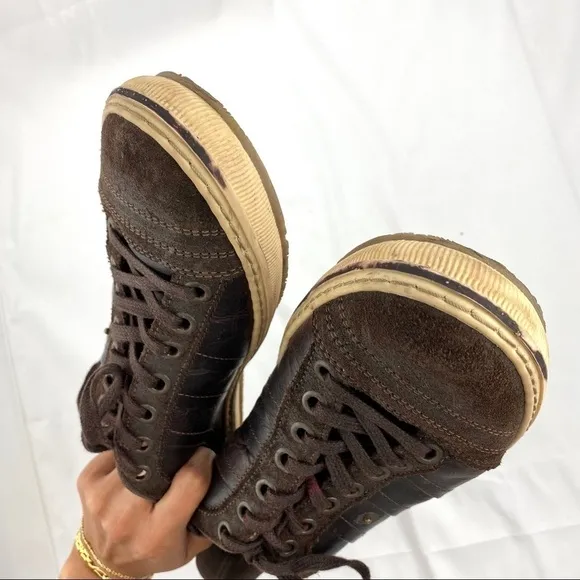 Dune London Men’s Dark Brown Leather Suede Casual Sneakers Size EU 44 / US 11