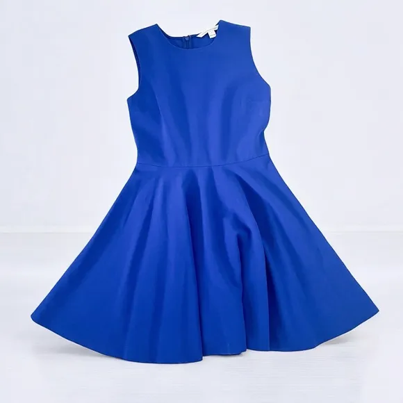 DVF Diane Von Furstenberg JEANNIE Fit Flare Pleated Dress Electric Blue Sz 4