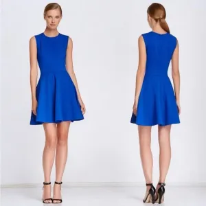 DVF Diane Von Furstenberg JEANNIE Fit Flare Pleated Dress Electric Blue Sz 4