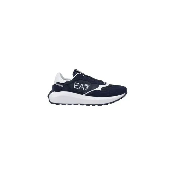 Ea7 Print Sneakers with Rubber Sole and Leather Lining Men Blue