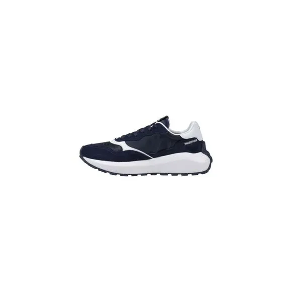 Ea7 Print Sneakers with Rubber Sole and Leather Lining Men Blue