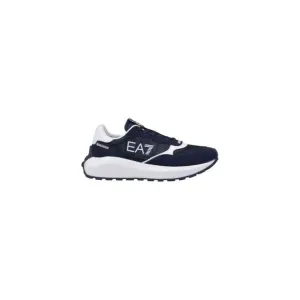 Ea7 Print Sneakers with Rubber Sole and Leather Lining Men Blue