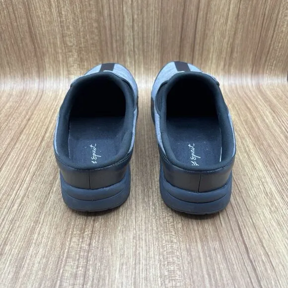 Easy Spirit Traveltime Clog Black and Pewter Leather Velvet Women's Size 9WW
