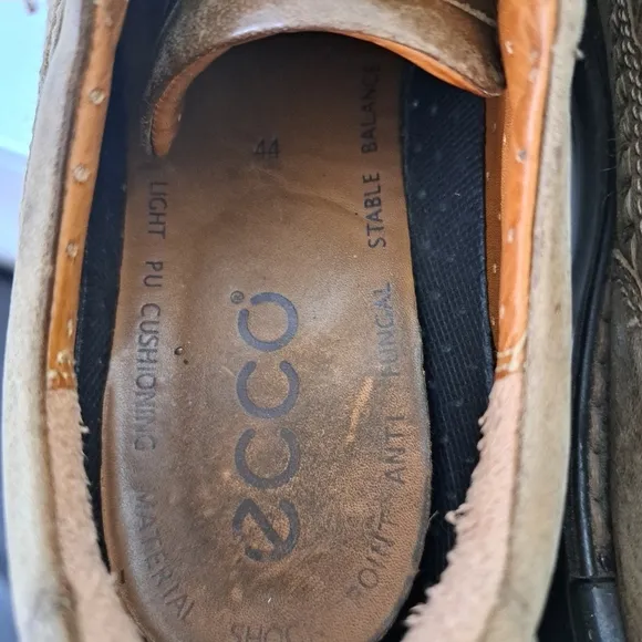 Ecco Fusion II Men's Casual Shoes Lace Up Leather Brown Tan Oxford Sz 44/10.5 US