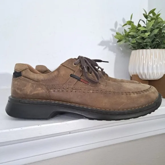 Ecco Fusion II Men's Casual Shoes Lace Up Leather Brown Tan Oxford Sz 44/10.5 US