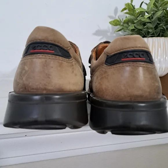 Ecco Fusion II Men's Casual Shoes Lace Up Leather Brown Tan Oxford Sz 44/10.5 US